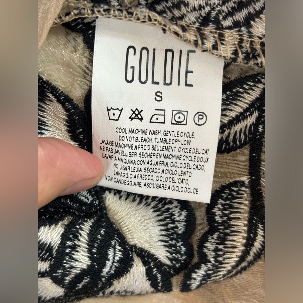 GOLDIE Women's Black Floral Flower Embroidery Sheer Blouse Cream Office Feminine - Picture 8 of 16